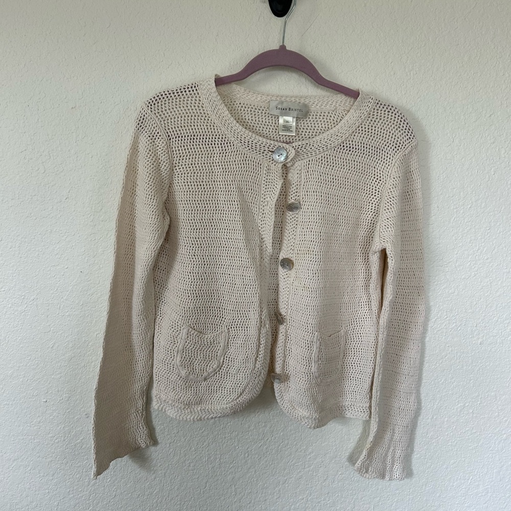 Susan Bristol Cream Button-Up Cardigan